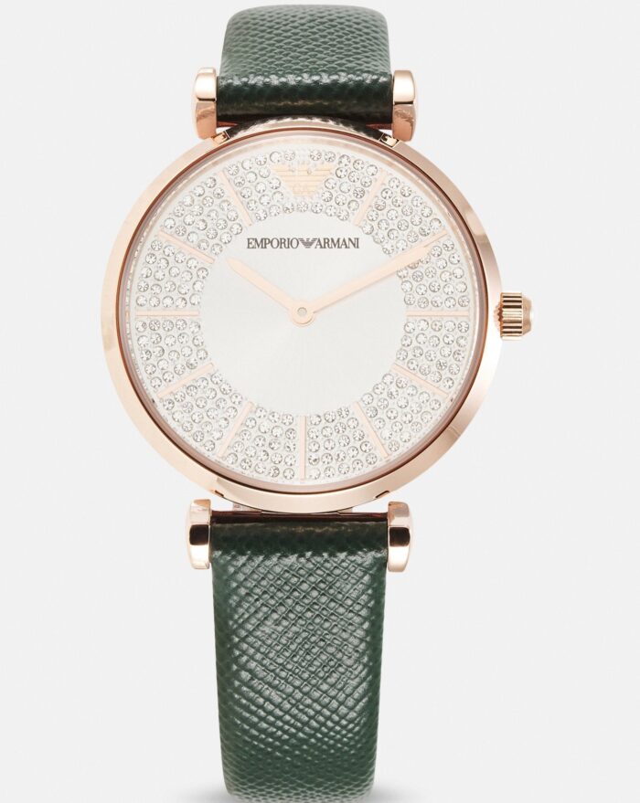 Emporio Armani Pro Planet Analog Silver Dial Green Leather Strap Watch For Women - AR11517 - Image 3